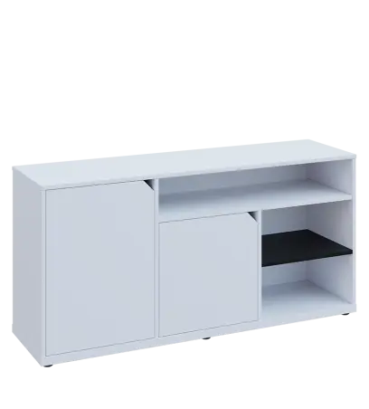 KU2-15DN3 L skříňka nízká 2-dveřová, nika, 740x1522x400, provedení levé, korpus a dvířka bílá sněžná/police černá